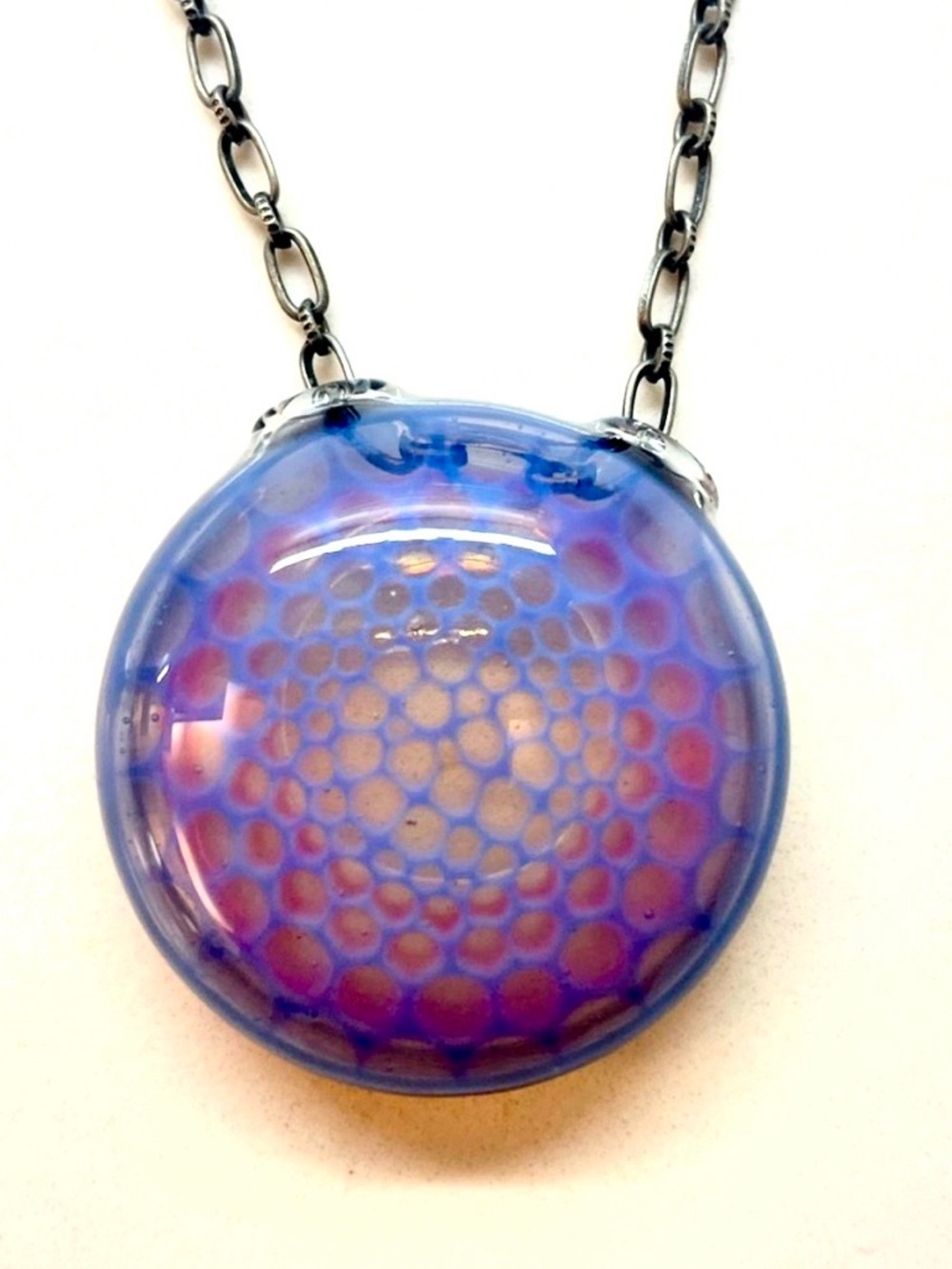 Blue and Purple Honeycomb Pendant Necklace